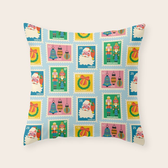 Christmas Stamps Throw Pillow Gallery Image 1