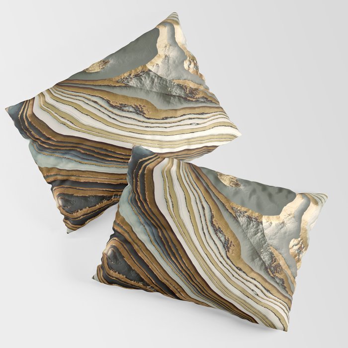 White Gold Agate Abstract Pillow Sham Gallery Image 1