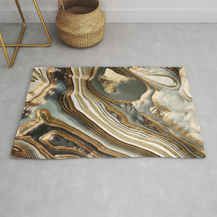 White Gold Agate Abstract Rug Gallery Image 1