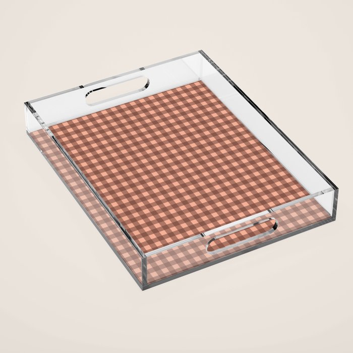 Gingham Check Pattern in Brown and Salmon Acrylic Tray Gallery Image 1