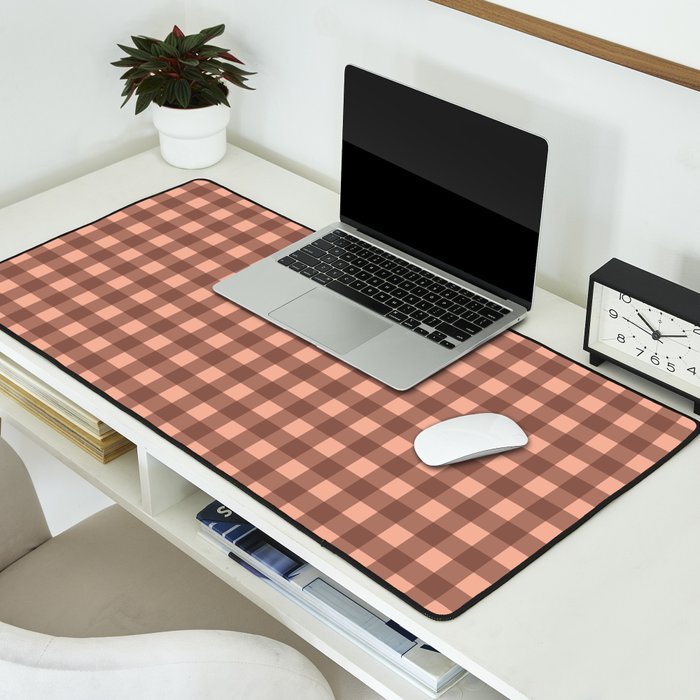 Gingham Check Pattern in Brown and Salmon Desk Mat Gallery Image 2