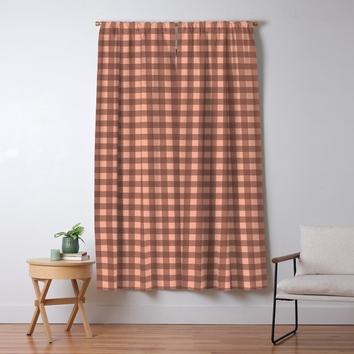 Gingham Check Pattern in Brown and Salmon Window Curtain Gallery Image 5