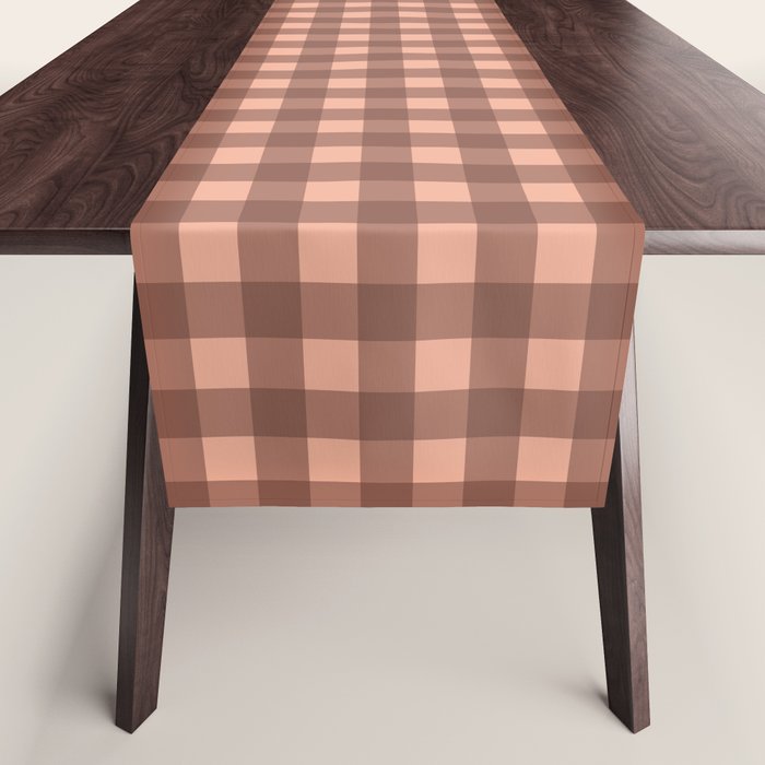 Gingham Check Pattern in Brown and Salmon Table Runner Gallery Image 1