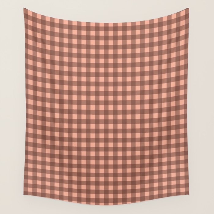 Gingham Check Pattern in Brown and Salmon Wall Tapestry Gallery Image 4
