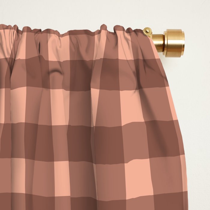 Gingham Check Pattern in Brown and Salmon Window Curtain Gallery Image 2
