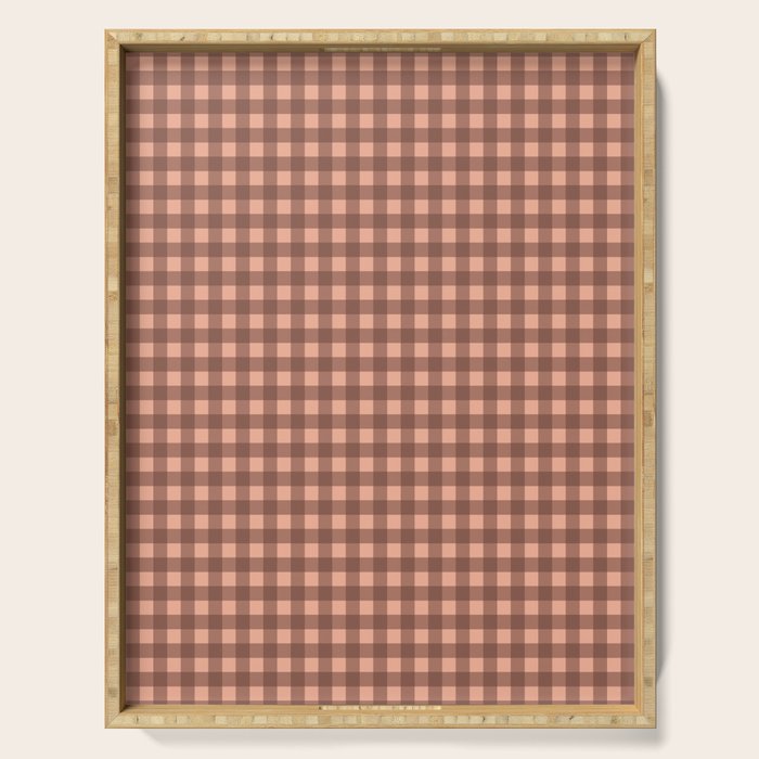 Gingham Check Pattern in Brown and Salmon Serving Tray Gallery Image 1
