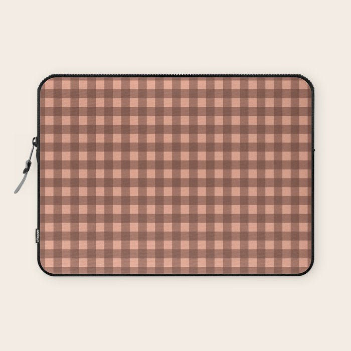 Gingham Check Pattern in Brown and Salmon Laptop Sleeve Gallery Image 1