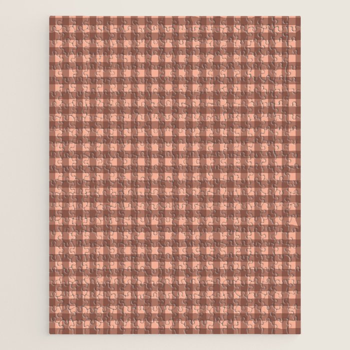 Gingham Check Pattern in Brown and Salmon Jigsaw Puzzle Gallery Image 1
