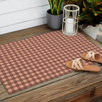 Gingham Check Pattern in Brown and Salmon Outdoor Rug Gallery Image 2
