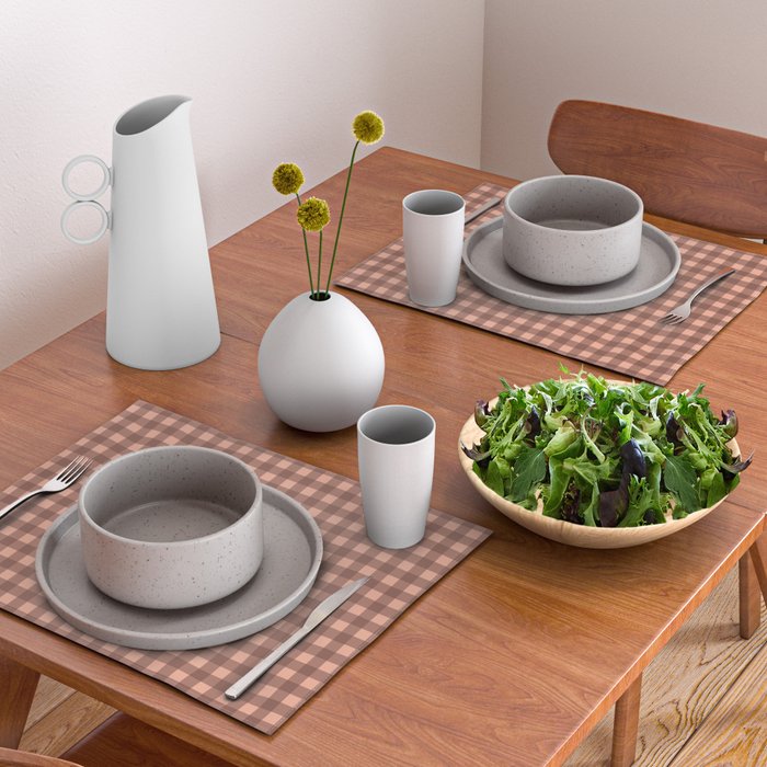 Gingham Check Pattern in Brown and Salmon Placemat Gallery Image 2