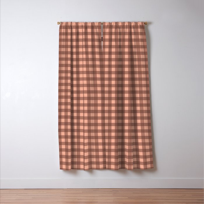 Gingham Check Pattern in Brown and Salmon Window Curtain Gallery Image 3