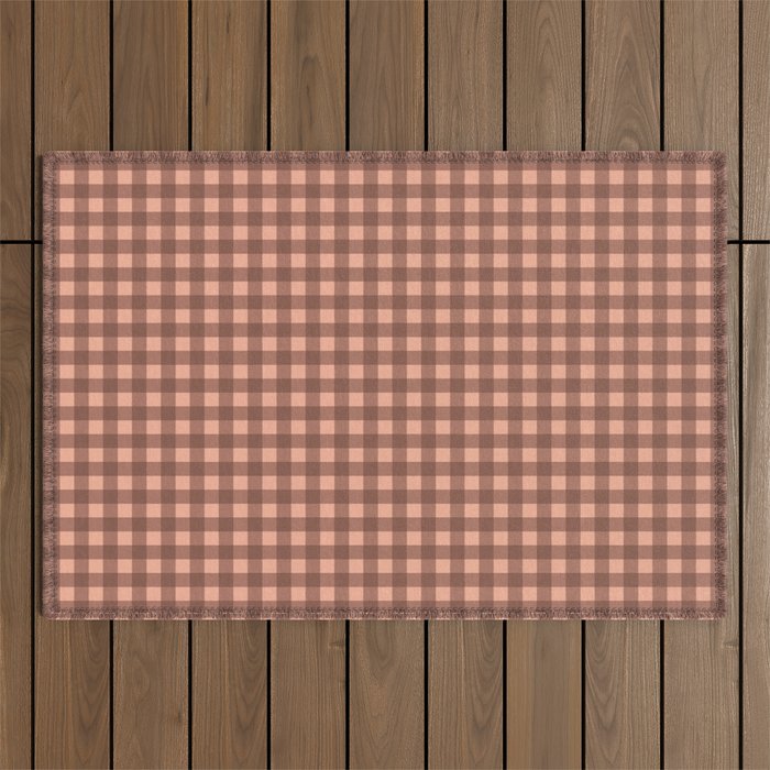 Gingham Check Pattern in Brown and Salmon Outdoor Rug Gallery Image 1