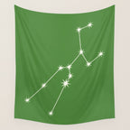 Taurus Zodiac Star Constellation Line Art Kelly Green Wall Tapestry Gallery Image 4