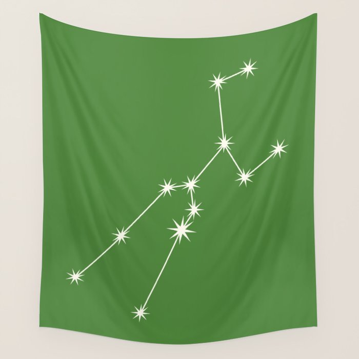 Taurus Zodiac Star Constellation Line Art Kelly Green Wall Tapestry Gallery Image 4