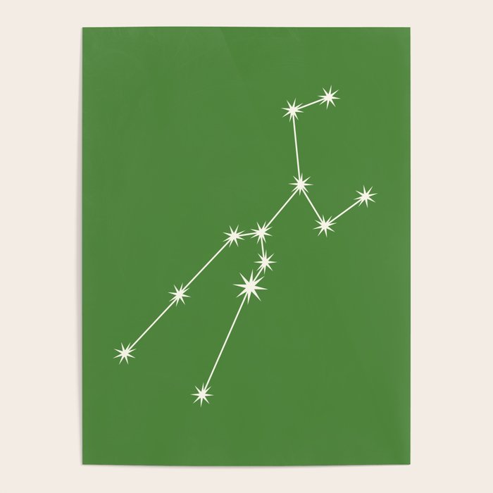 Taurus Zodiac Star Constellation Line Art Kelly Green Poster Gallery Image 4