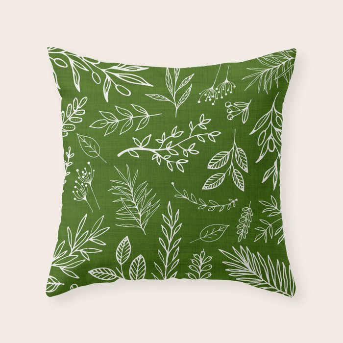 Emerald Forest Botanical Drawing Throw Pillow Gallery Image 6