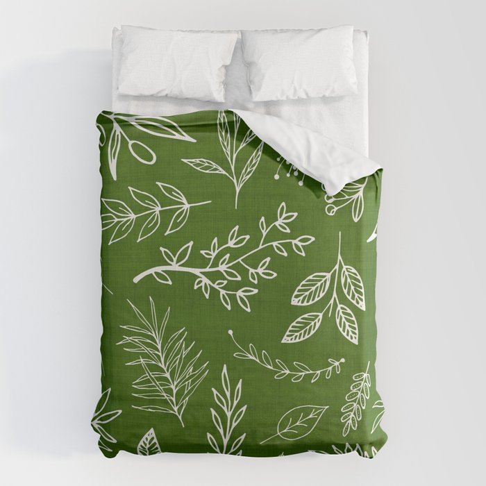 Emerald Forest Botanical Drawing Duvet Cover Gallery Image 6