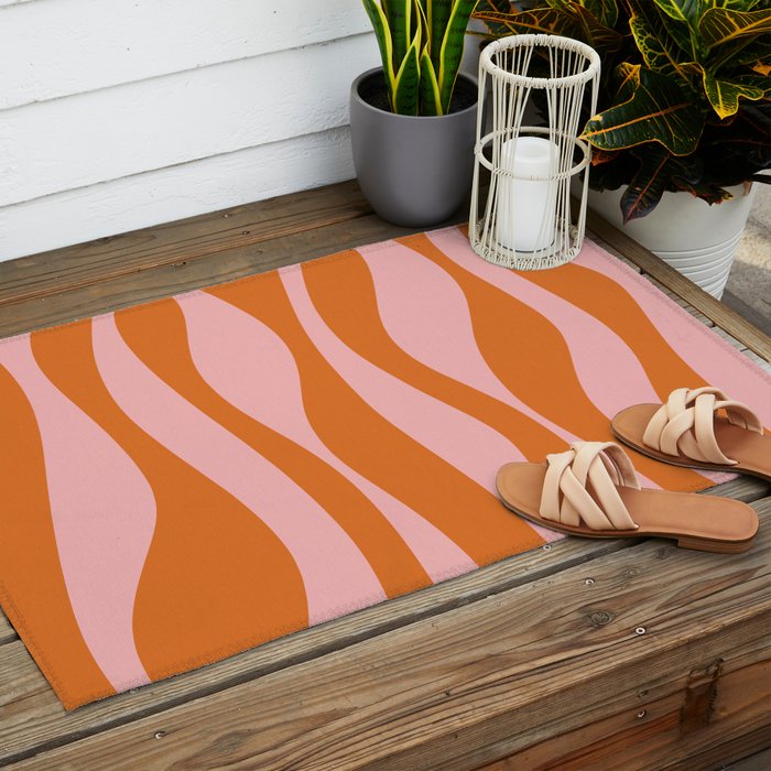 Smooth Waves Pink and Orange Outdoor Rug Gallery Image 2