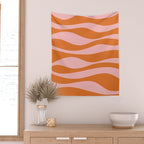 Smooth Waves Pink and Orange Wall Tapestry Gallery Image 2