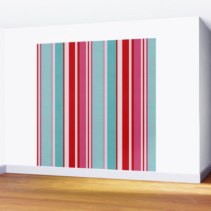 Bold Color Play Pink And Turquoise Stripes Wall Mural Gallery Image 2