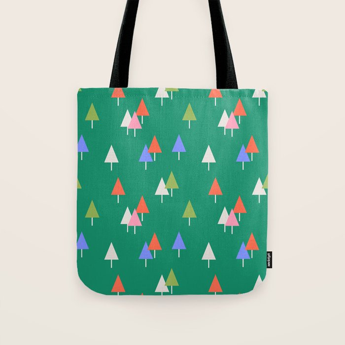 Minimalist Festive Trees on Green - Modern Holiday Pattern Tote Bag Gallery Image 1