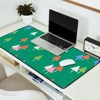 Minimalist Festive Trees on Green - Modern Holiday Pattern Desk Mat Gallery Image 2