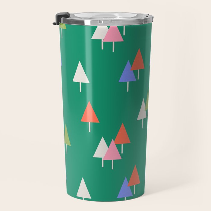 Minimalist Festive Trees on Green - Modern Holiday Pattern Travel Mug Gallery Image 3
