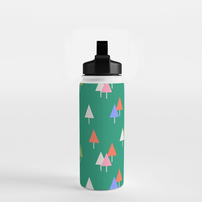 Minimalist Festive Trees on Green - Modern Holiday Pattern Water Bottle Gallery Image 2