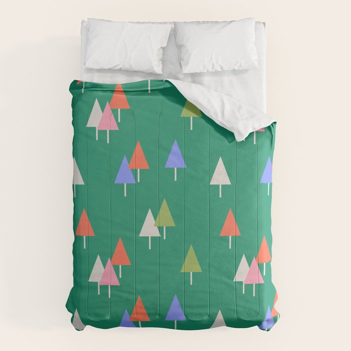 Minimalist Festive Trees on Green - Modern Holiday Pattern Comforter Gallery Image 6