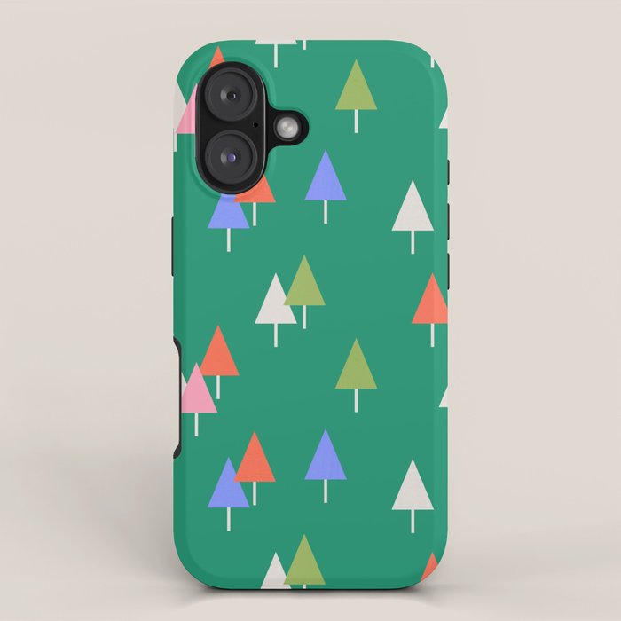 Minimalist Festive Trees on Green - Modern Holiday Pattern iPhone Case Gallery Image 1
