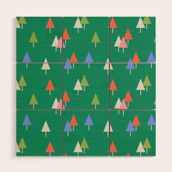 Minimalist Festive Trees on Green - Modern Holiday Pattern Wood Wall Art Gallery Image 1