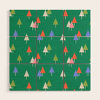 Minimalist Festive Trees on Green - Modern Holiday Pattern Wood Wall Art Gallery Image 1
