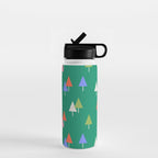 Minimalist Festive Trees on Green - Modern Holiday Pattern Water Bottle Gallery Image 1