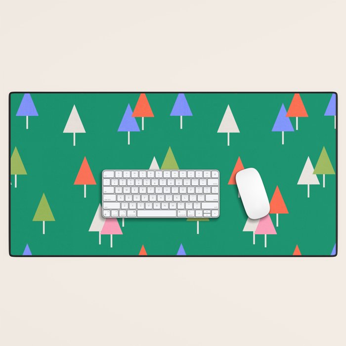 Minimalist Festive Trees on Green - Modern Holiday Pattern Desk Mat Gallery Image 1