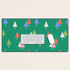 Minimalist Festive Trees on Green - Modern Holiday Pattern Desk Mat Gallery Image 1