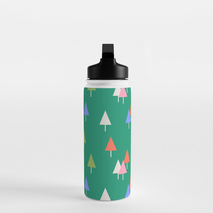 Minimalist Festive Trees on Green - Modern Holiday Pattern Water Bottle Gallery Image 3