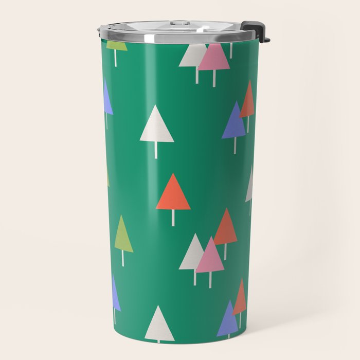 Minimalist Festive Trees on Green - Modern Holiday Pattern Travel Mug Gallery Image 2