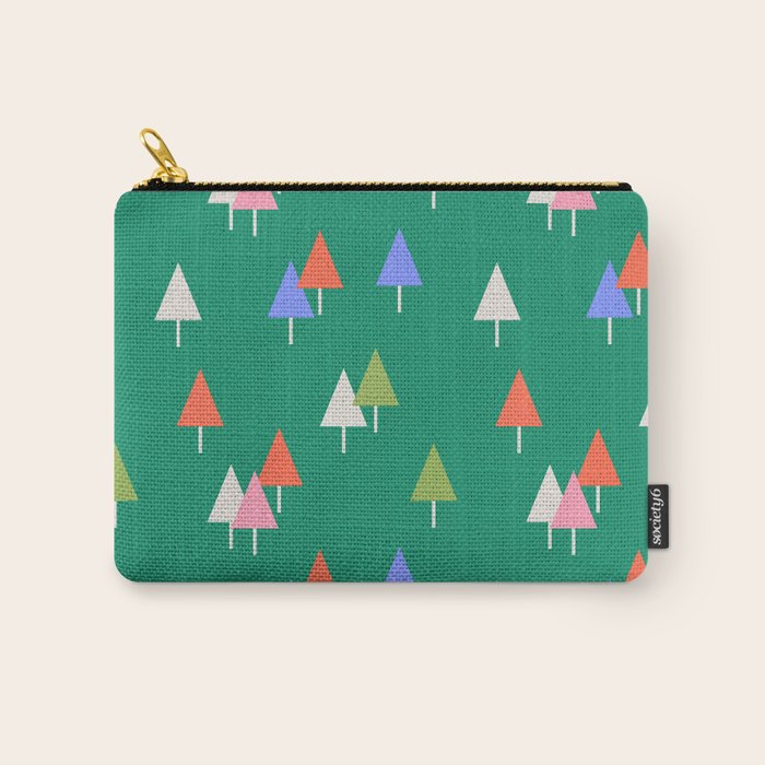 Minimalist Festive Trees on Green - Modern Holiday Pattern Carry All Pouch Gallery Image 1