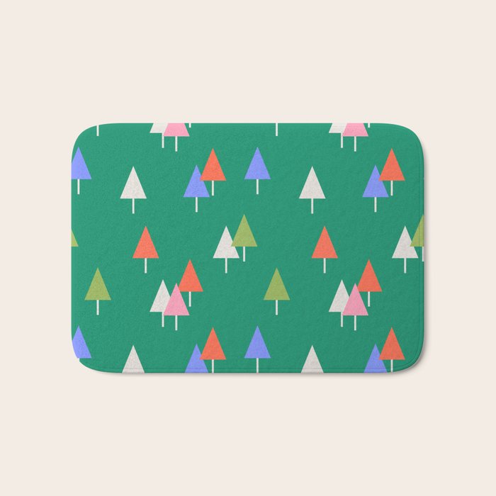 Minimalist Festive Trees on Green - Modern Holiday Pattern Bath Mat Gallery Image 1