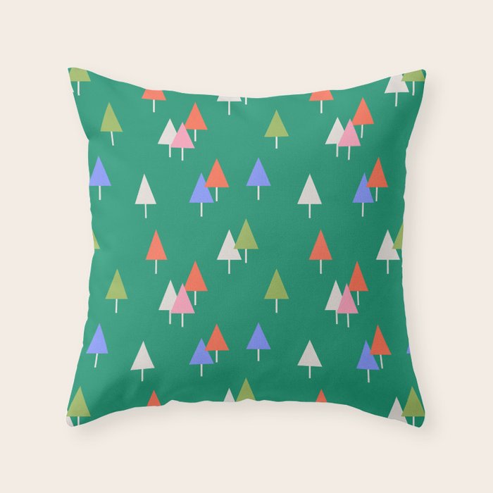 Minimalist Festive Trees on Green - Modern Holiday Pattern Throw Pillow Gallery Image 6