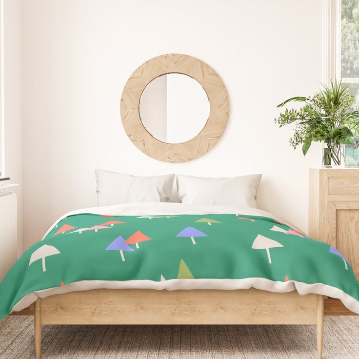 Minimalist Festive Trees on Green - Modern Holiday Pattern Duvet Cover Gallery Image 3