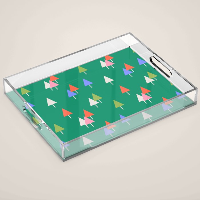 Minimalist Festive Trees on Green - Modern Holiday Pattern Acrylic Tray Gallery Image 1