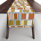 Bold minimalist retro stripes // midnight blue goldenrod yellow and copper brown geometric grid  Table Runner Gallery Image 1
