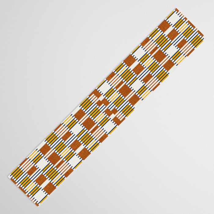 Bold minimalist retro stripes // midnight blue goldenrod yellow and copper brown geometric grid  Table Runner Gallery Image 3
