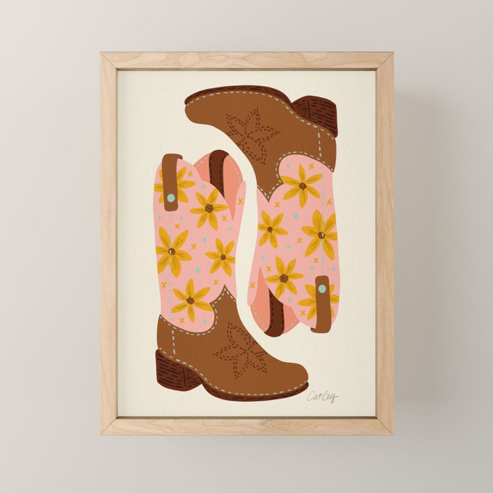 Cowgirl Boots â Blush & Mint Mini Art Print Gallery Image 1