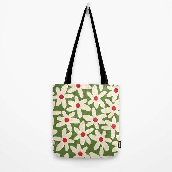Daisy Time Floral Pattern in Christmas Holidays Red Green Cream Tote Bag Gallery Image 2