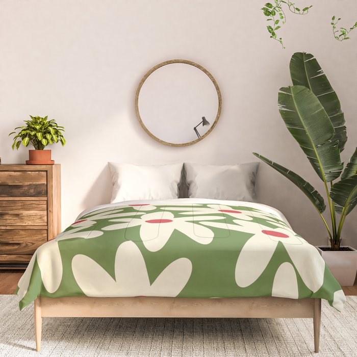Daisy Time Floral Pattern in Christmas Holidays Red Green Cream Comforter Gallery Image 3