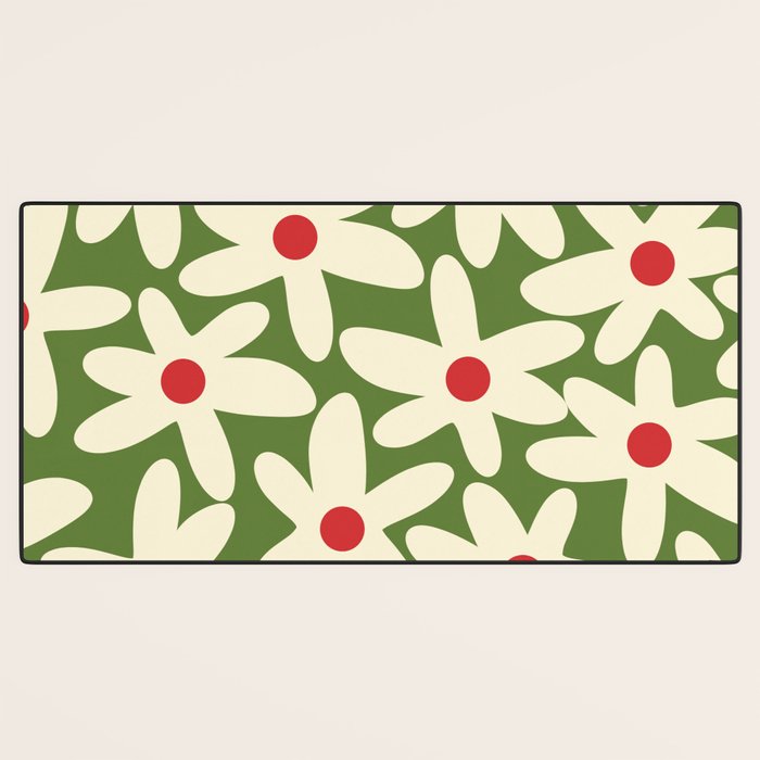 Daisy Time Floral Pattern in Christmas Holidays Red Green Cream Desk Mat Gallery Image 3