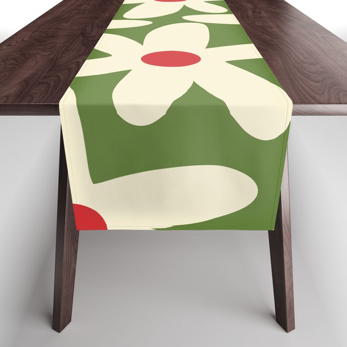 Daisy Time Floral Pattern in Christmas Holidays Red Green Cream Table Runner Gallery Image 1