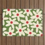 Daisy Time Floral Pattern in Christmas Holidays Red Green Cream Outdoor Rug Gallery Image 1